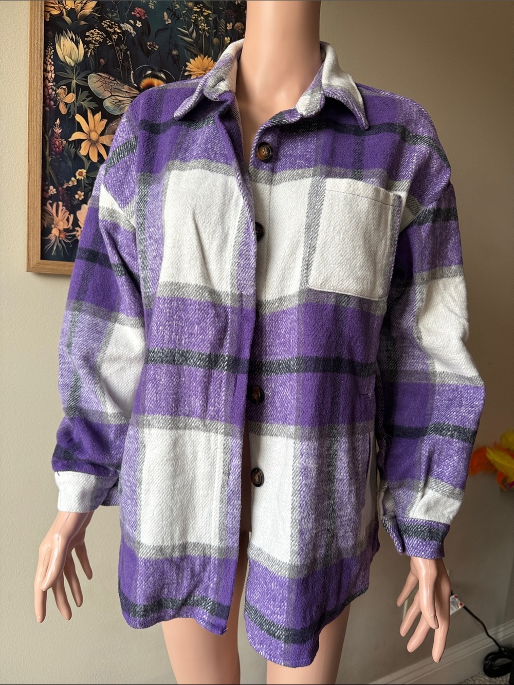 Purple Plaid Teddy Shacket Jacket - Cozy Button-Up